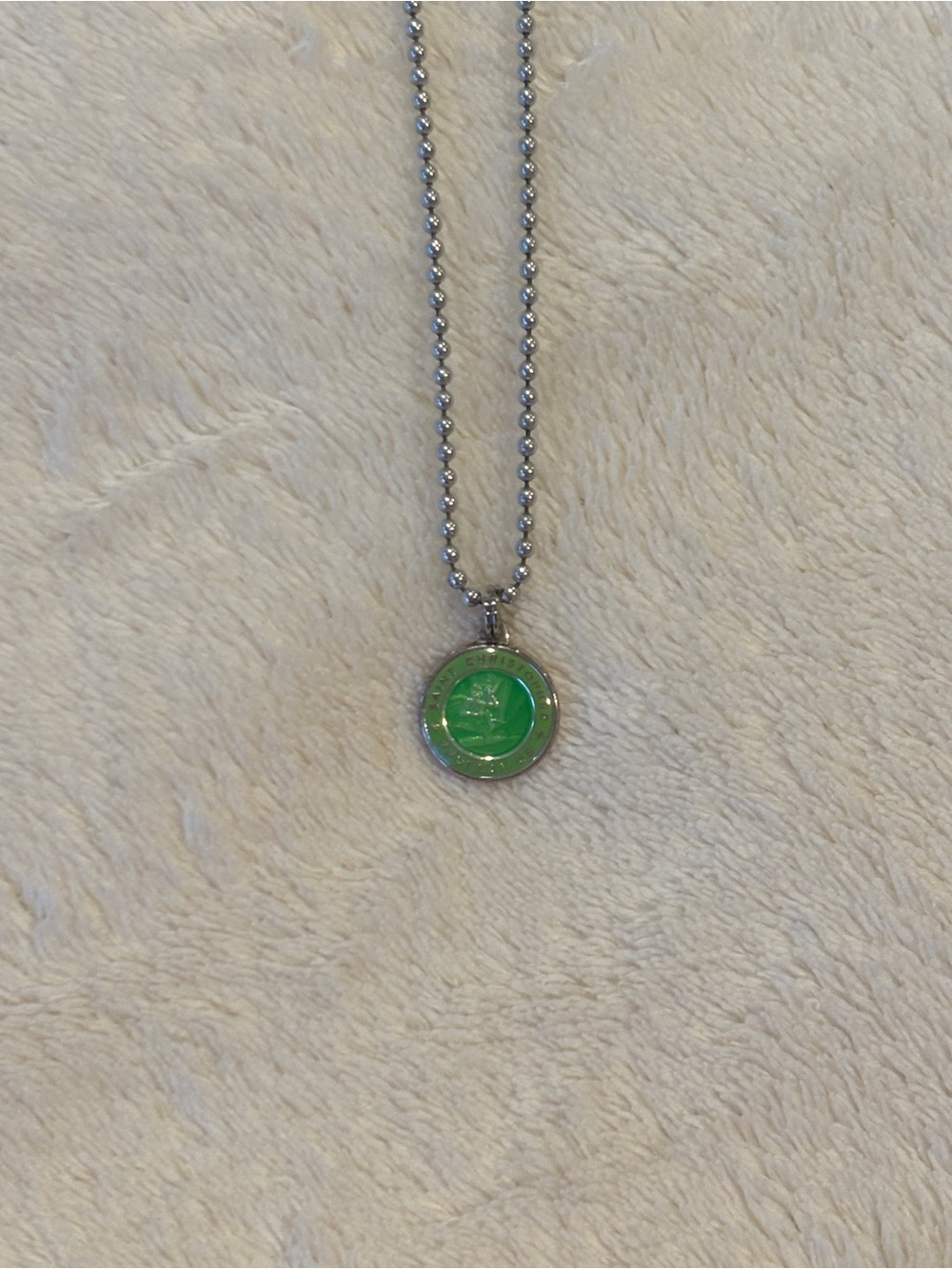 Get Back Necklaces Saint Christopher Green Pendant on Silver Chain